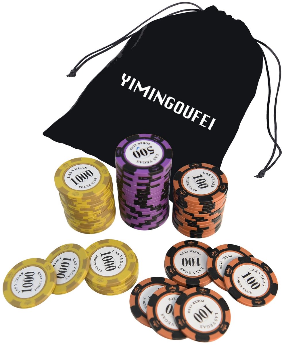 Dailygoods- Pokerchip Navulverpakking 60 Stuks - Kleichips 100/500/1000 - Flanellen Opbergtas - Gezinsvriendelijk - Hoogwaardige Spelattributen - 13 Gram per Chip - Speelchips