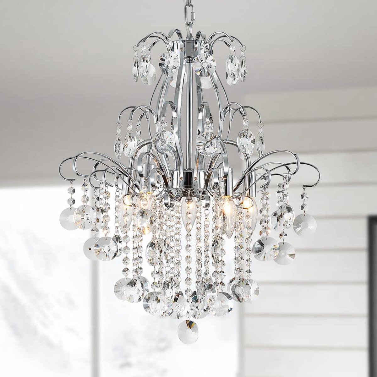 Dailygoods- Kroonluchter 5 Lichten - Kristallen Lamp - Moderne Verlichting - Chroom - H 57 x B 49 cm - E14 Fitting - Plafondlamp