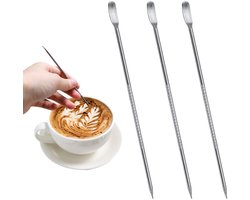 Set van 3 Latte Art Pennen voor Koffie Decoratie - RVS Latte Pen voor Cappuccino en Espresso Kunst