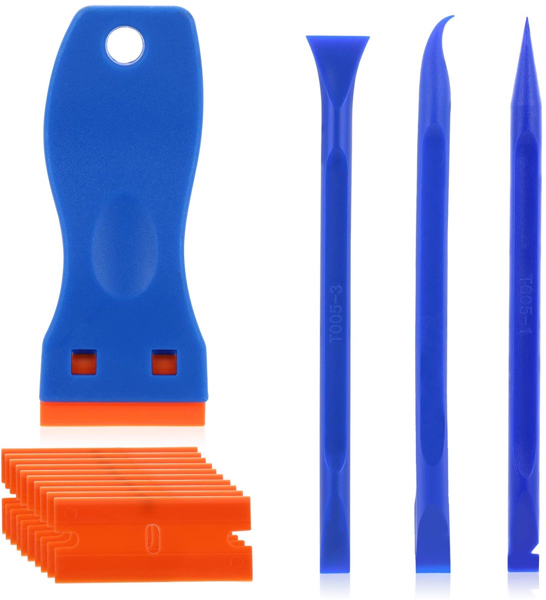Multifunctionele Plastic Schraperset met 10 Plastic Bladen en 3 Dubbelzijdige Reinigingsstokken voor het Verwijderen van Lijm en Decals op Glas en Andere Oppervlakken
