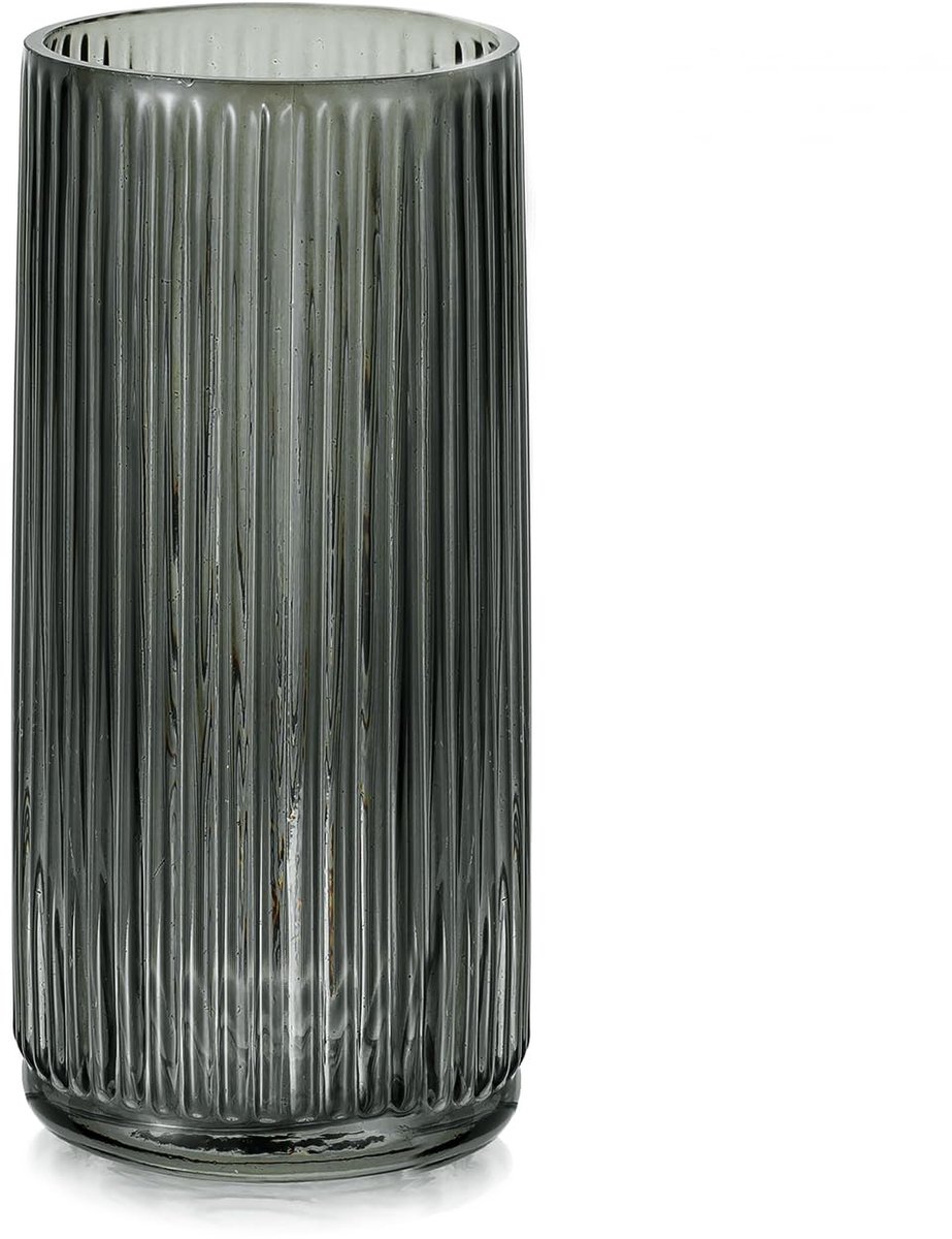 Dailygoods - Glazen Vaas voor Tafeldecoratie - 20cm Moderne Ribbel Vaas in Grijs