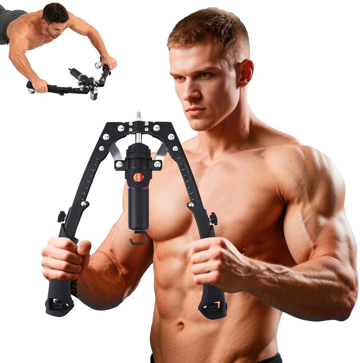 Dailygoods - 2-in-1 Power Twister - Armtrainer en Buikspierroller, Hydraulisch Instelbaar