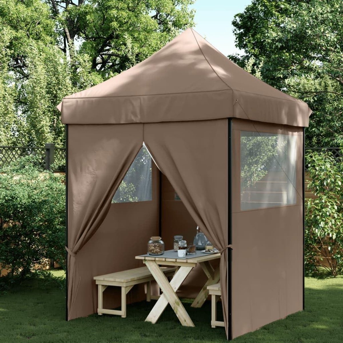 Partytent Pop-up - Feesttent Tuinfeest - Buitenfeesten Organiseren - Snel Opzetbaar - 200 x 200 x 306 cm - Bruin