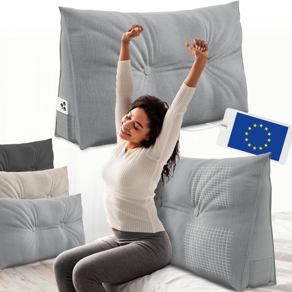 ELONEO Rugkussen 70 cm breed, hoek kussen geschikt voor bed en bank - ShopVlot