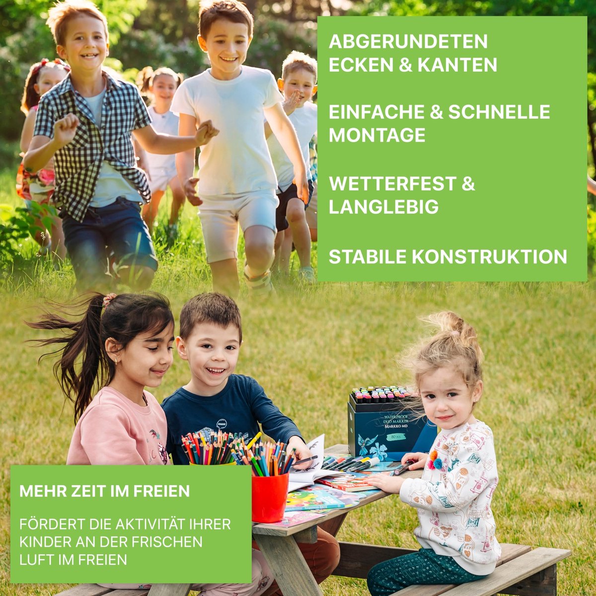 SnelShoppen - ITA Houten Kinder Picknicktafel met 2 Banken Bruin - Kindersitzgruppe voor Buiten & Binnen - Kwaliteit EU - Ideaal voor Tuin, Feest, Cam