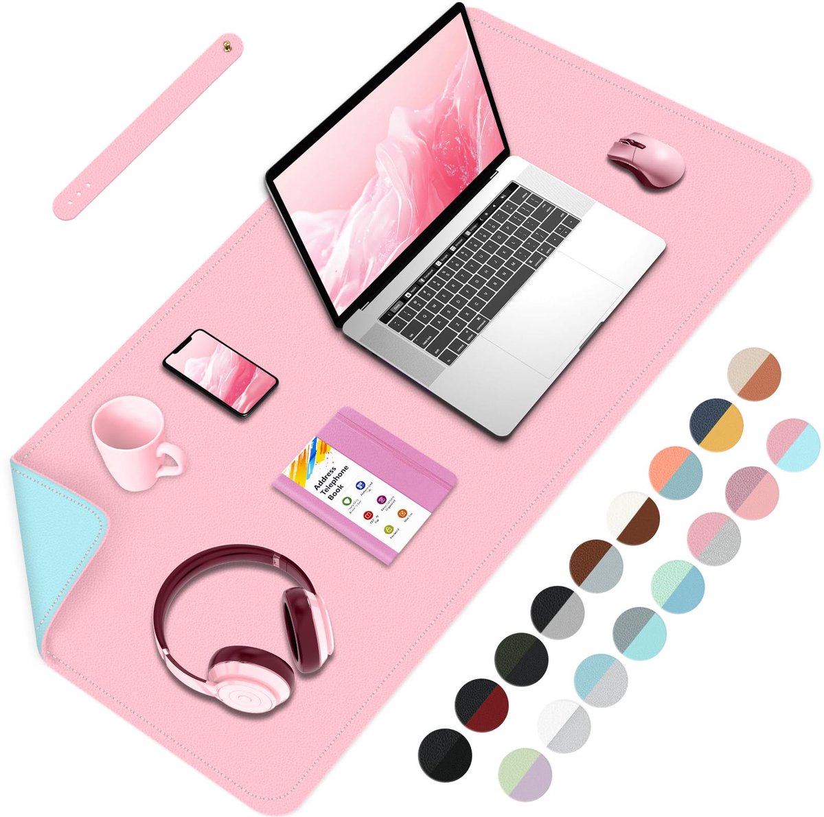 SnelShoppen - PU-lederen bureaumat 80x40 cm - Waterdichte muismat - Lichtroze + Lichtblauw - Gemakkelijk schoon te maken laptopmat voor kantoor en thu