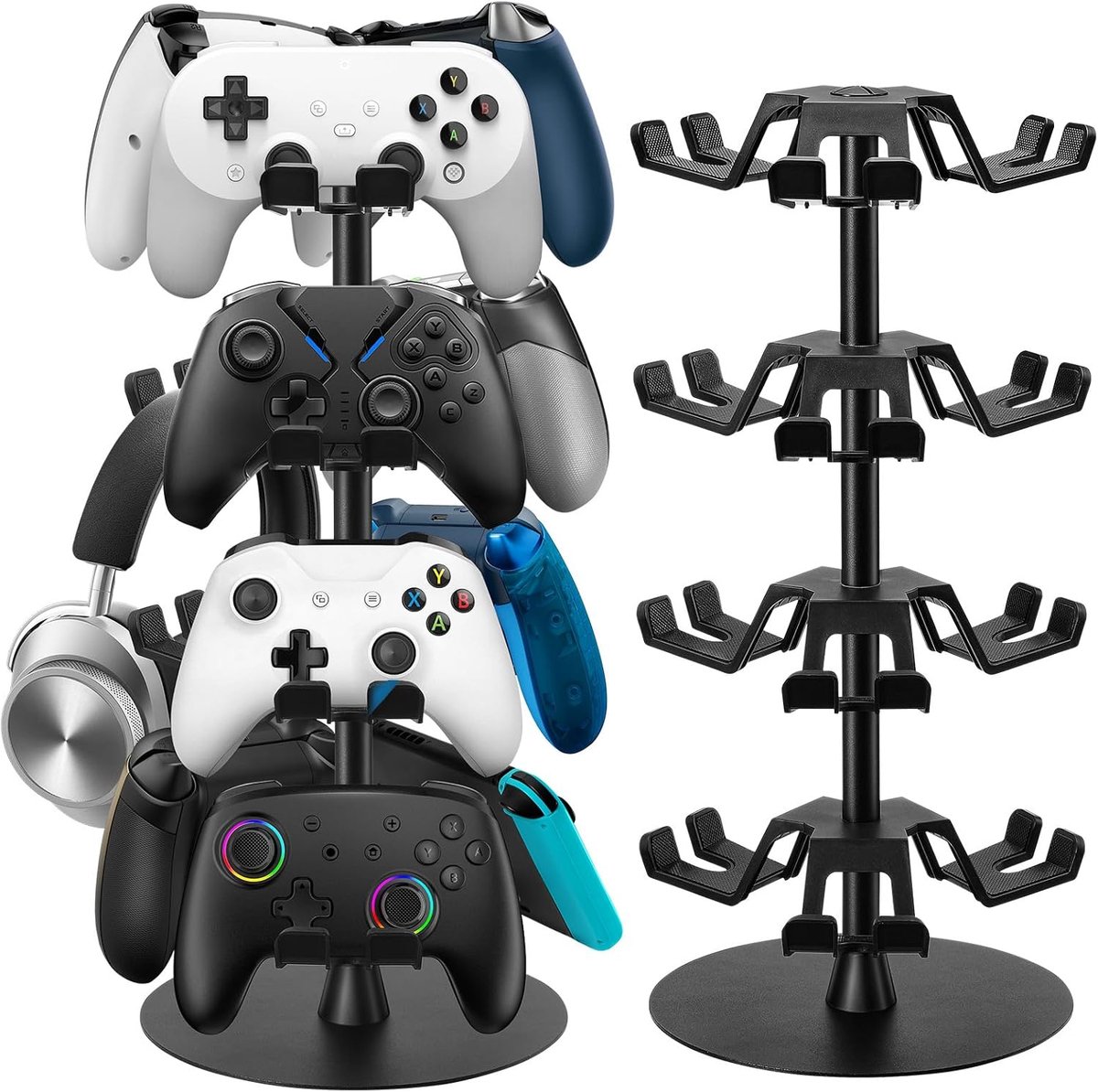 SnelShoppen - Controller Houder met Headsetstandaard, Ruimtebesparend Gaming Accessoire voor PS5, PS4, Switch Pro - 4 Etages, Gaming Decoratie, Stevig