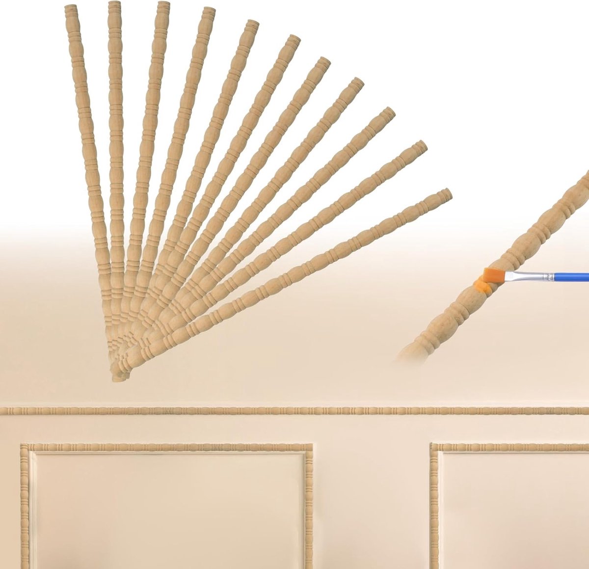 SnelShoppen - Decoratieve Houten Bekleding 12 Stuks - Onafgewerkte 3D DIY Overschilderbare Sierlijsten - Kalebasvormige Zelfklevende Muurdecoratie voo