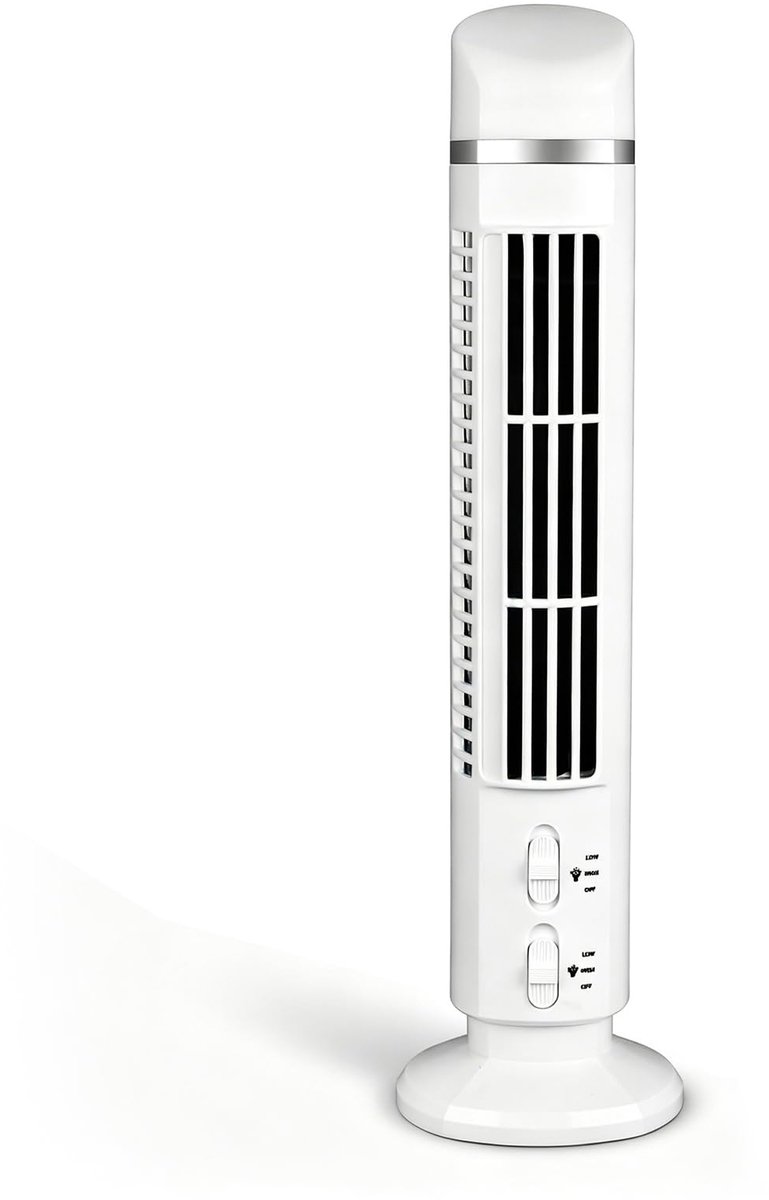 SnelShoppen - Bladloze Torenventilator - Stille Staande Ventilator met 90° Oscillatie - Draagbare USB Bureauventilator - Wit voor Thuis, Slaapkamer en
