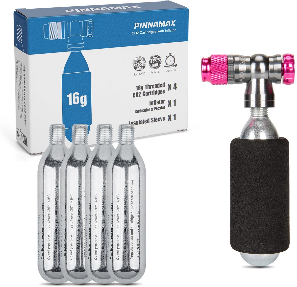 SnelShoppen - CO2 Fietspomp Set - Inflator met 16g/25g CO2 Patronen - Compatibel met Presta & Schrader Ventielen - Ideaal voor Racefietsen & MTB - 4x1
