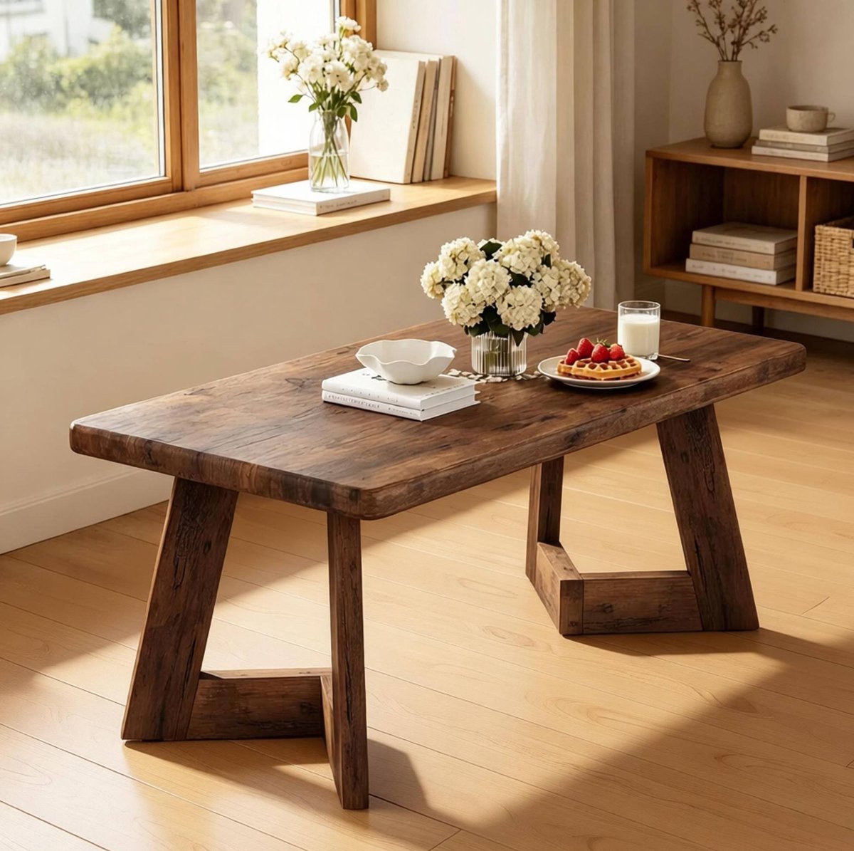 REDOM - Salontafel - Rechthoekig blad - Stevige constructie - Landelijke stijl - Woonkamer - Hout - Bruin - 120 x 60 x 51 cm