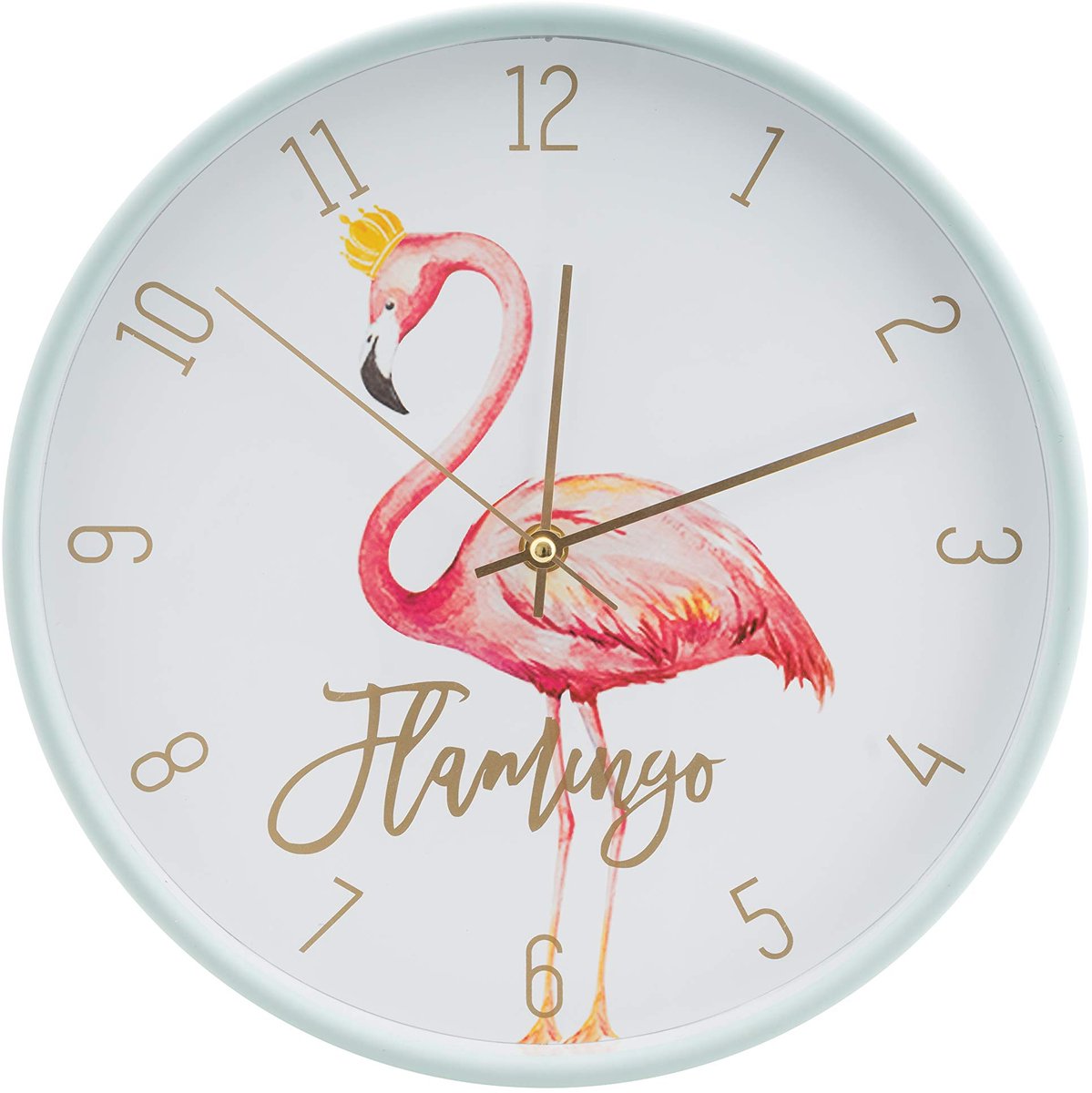 SnelShoppen - Effen Flamingo Design kwarts wandklok met secondewijzer, moderne keukenklok, woonkamer klok, kantoor wandklok, gang klok, licht groen, c
