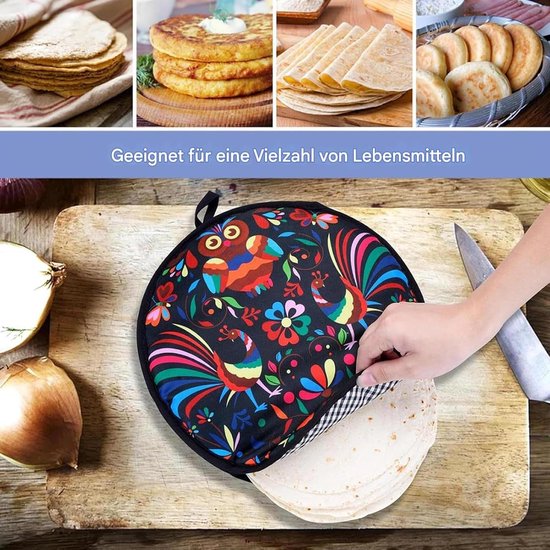 Tortilla Warmhouder - Taco Pizza Zak - Warm Houden - Magnetronbestendig Materiaal - 30 Centimeter Diameter - Gelukkige Vogel — afbeelding 3