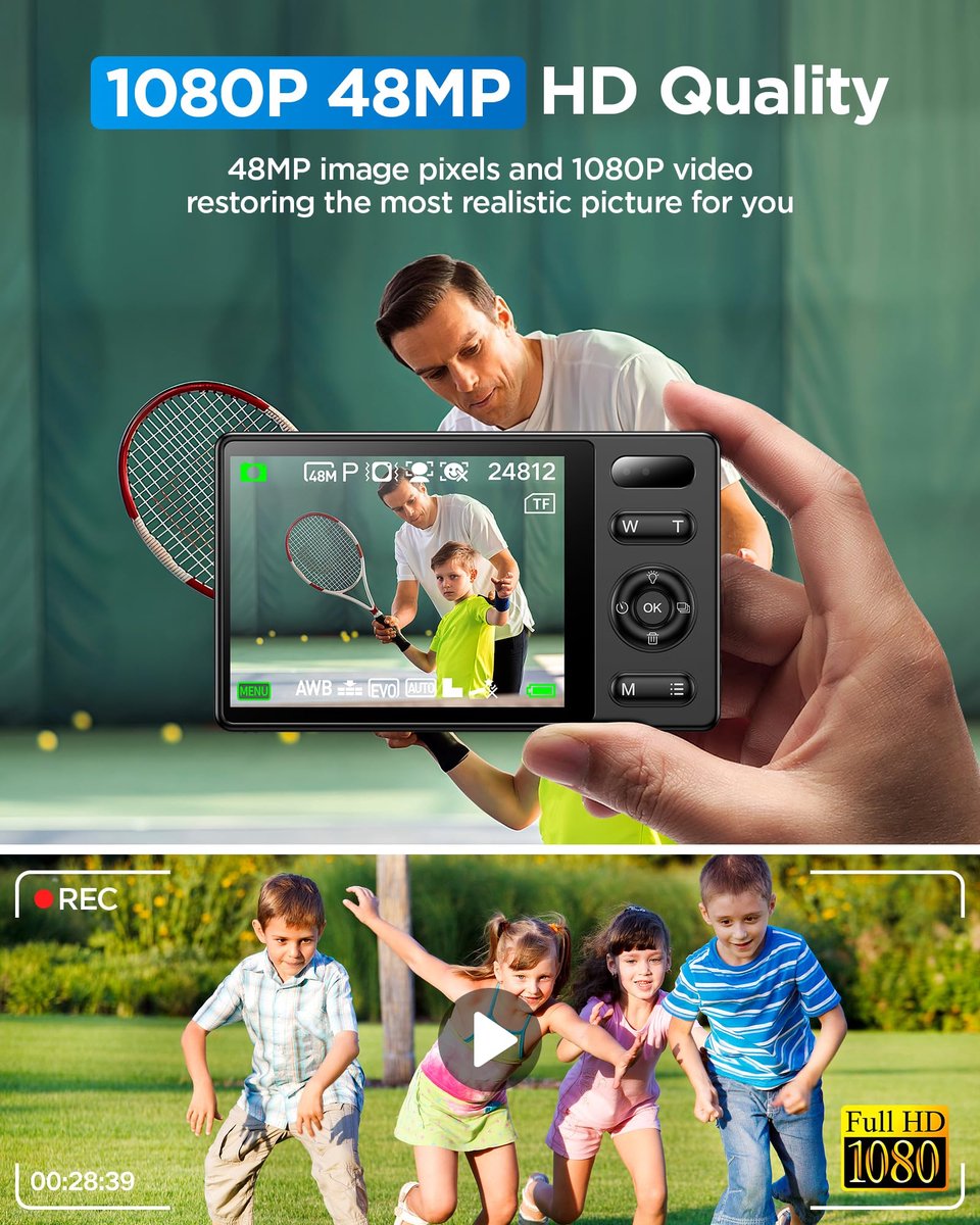 SnelShoppen - 64 GB Digitale Camera voor Kinderen - 48 MP Anti-Shake Vlogging Camera met 16x Zoom, Fotofiltratie, Continu Fotograferen, Zelfontspanner thumbnail 2