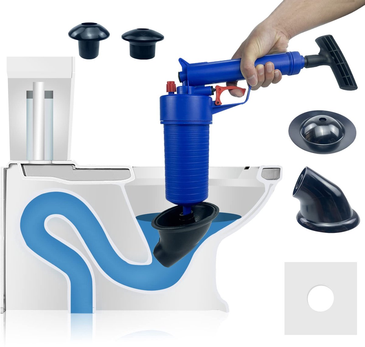 SnelShoppen - Luchtpomp Afvoerontstopper - Zware Druk Toiletzuiger & Rioolsleper - Gootsteen Ontstopper met 4 Zuignapjes voor Keuken, Badkuip & Douche