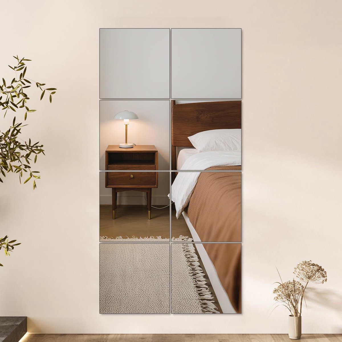 SnelShoppen - Spiegeltegels Zelfklevend Set van 8 (30 x 30 cm) HD Echt Glas Vervormingsvrij Framelos voor Wanddecoratie, Badkamer, Kast en Deur