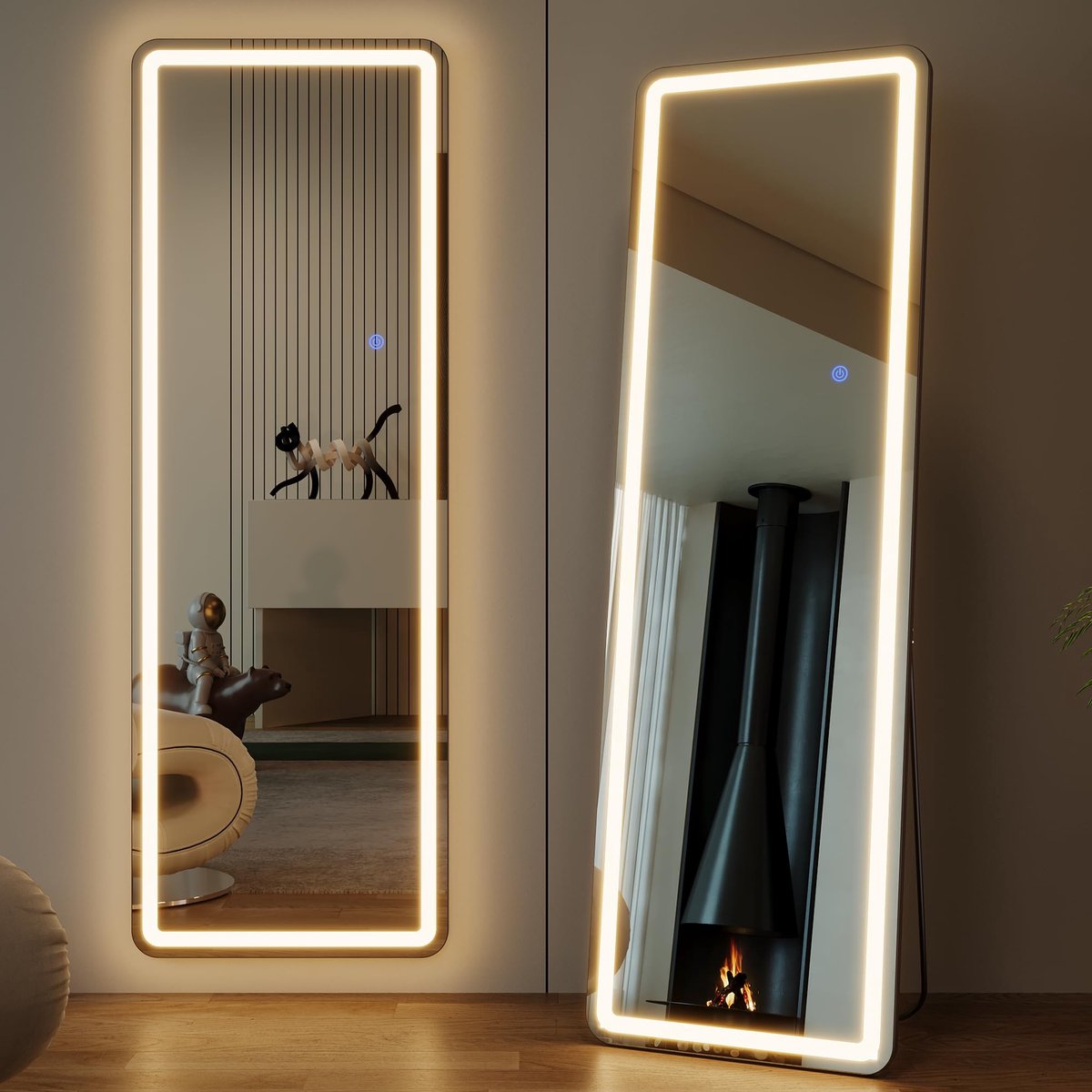 SnelShoppen - Staande LED Spiegel 160 x 50 cm - Grote Volledige Lengte Wandspiegel met Verlichting - Vrijstaande Vloerspiegel voor Woonkamer en Hal -