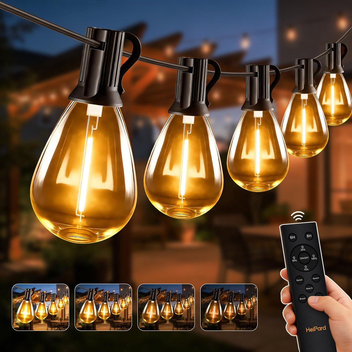 SnelShoppen - Lichtsnoer voor buiten met afstandsbediening, 20 m, 30+2 S11-gloeilampen, IP45 waterdicht, ultra warmwit 2200K, dimmer en timer voor tui
