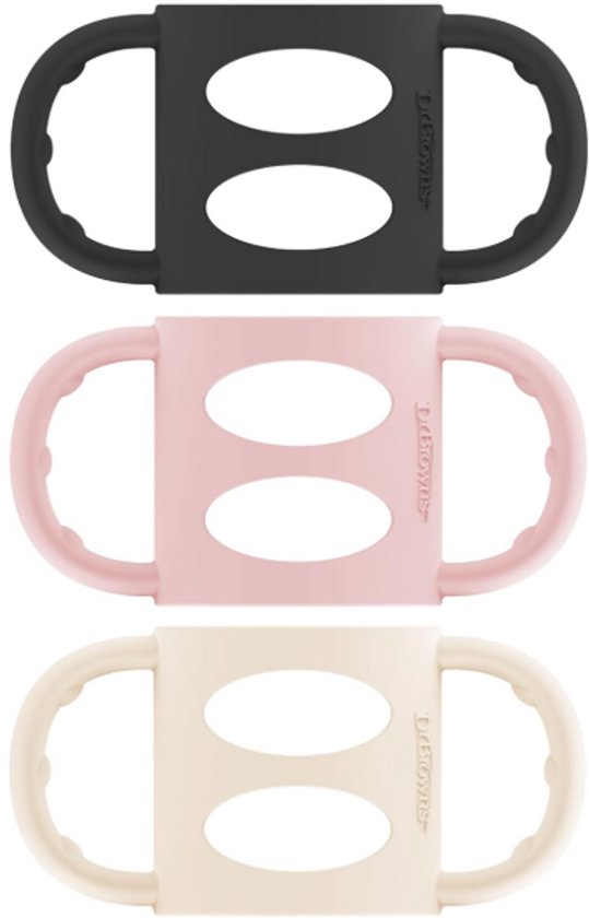Dr. Brown's Siliconen Flessenhandgrepen voor Smalle Babyflessen (Zwart/Roze/Ecru) - Afneembare Easy Grip Handvatten - BPA-vrij - Overgang naar Drinkbeker — afbeelding 4