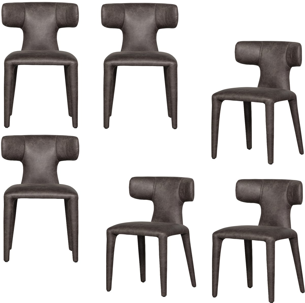 WOOOD Permit Eetkamerstoelen - Leerlook - Zwart/Grijs - Set van 6
