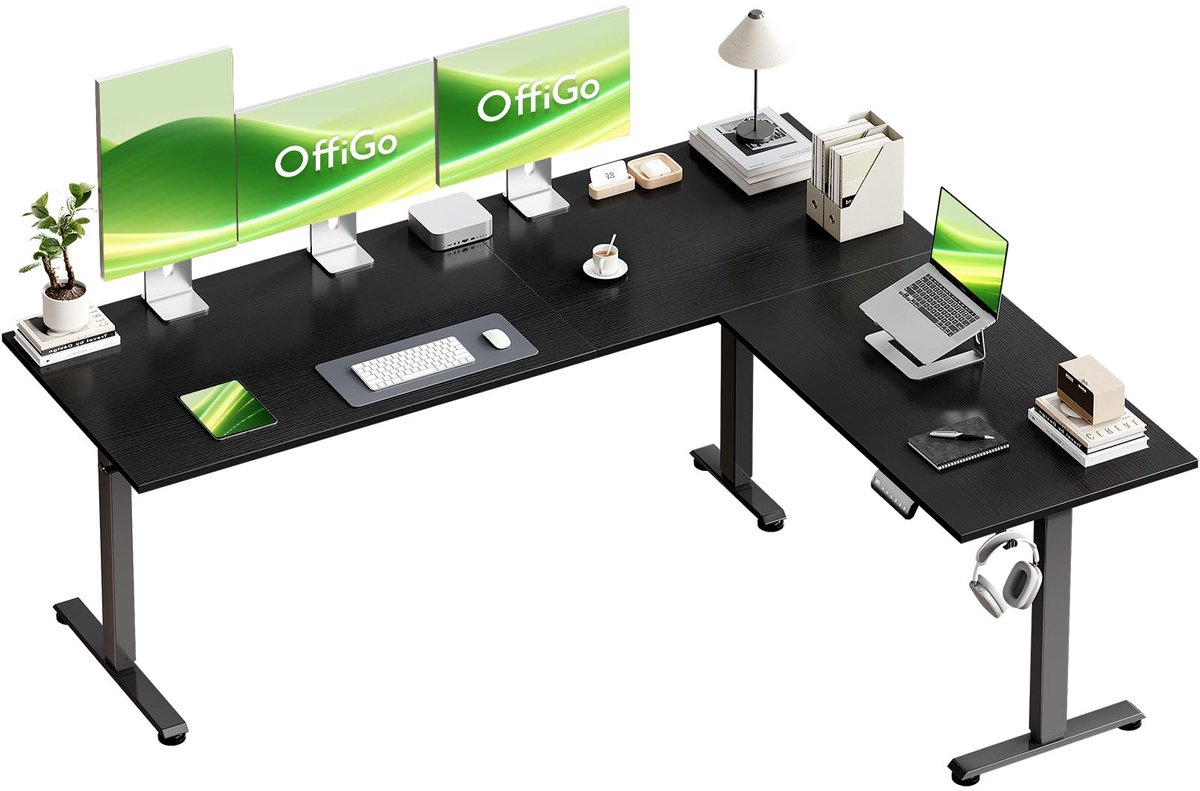 SnelShoppen - L-vormig In Hoogte Verstelbaar Bureau 180x120 cm, Elektrisch Hoekbureau, Ergonomische Sta-Zittafel, Computertafel, Zwart