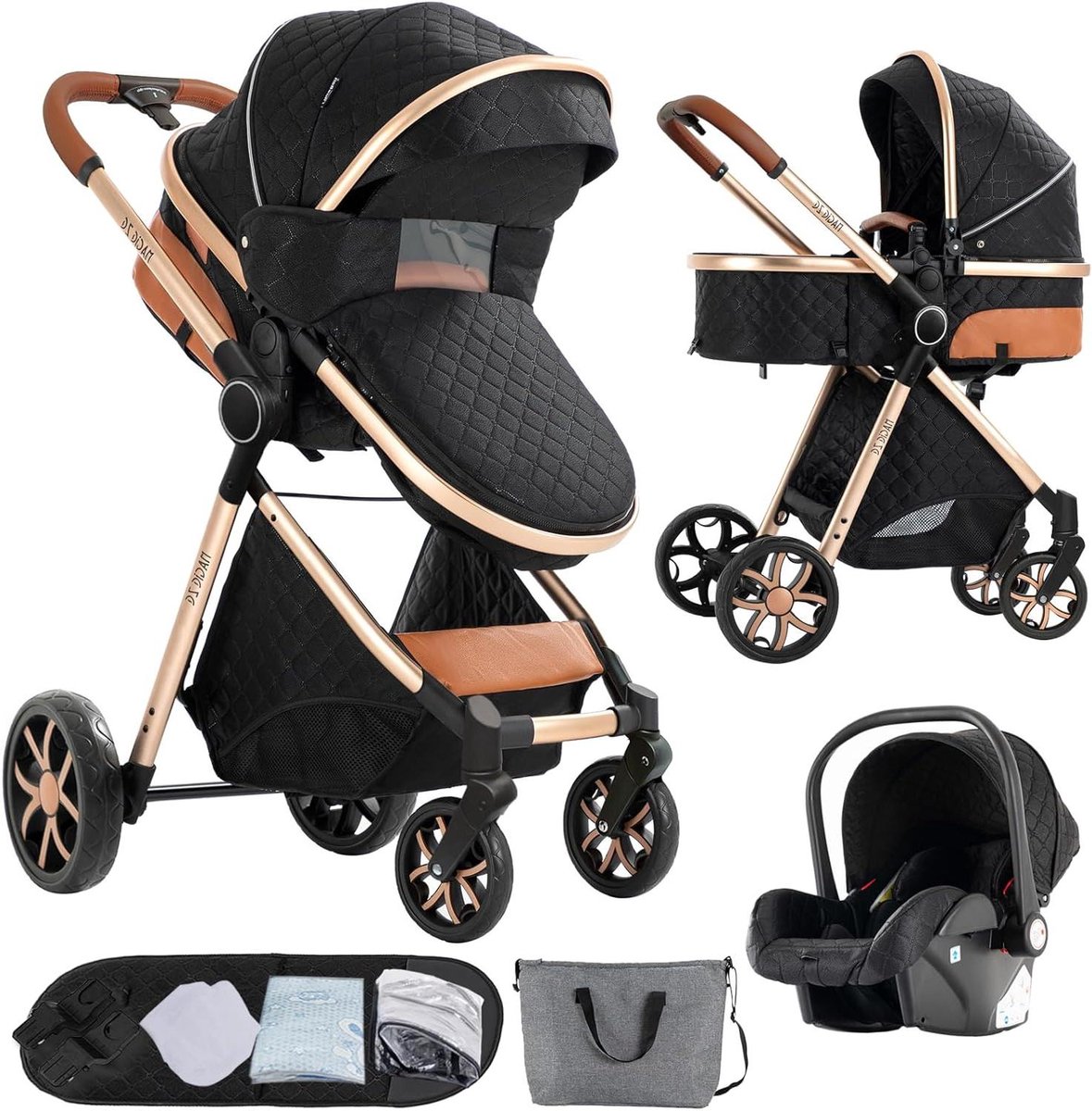 3-in-1 Kinderwagen - Reiswieg Kinderwagen - Baby Vervoer - Dubbele Duwmodus - 83 x 62 x 106 cm - Zwart