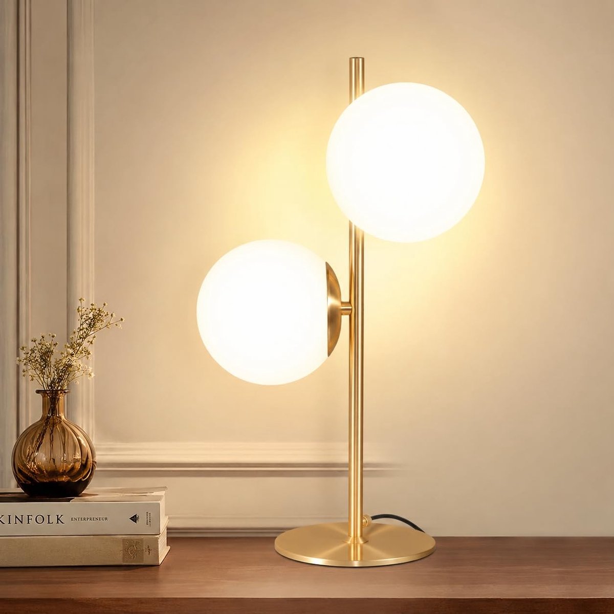 Dailygoods - Moderne Industriële Tafel Lamp met 2 Lichtbronnen en Witte Glazen Schaal