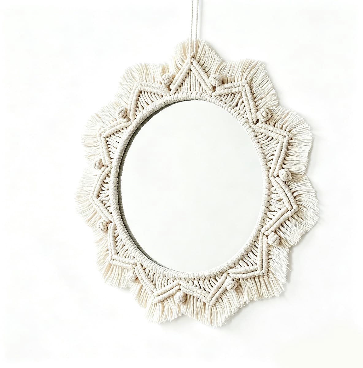 Dailygoods - Macrame Wandspiegel - 40cm Ronde Boho Decoratie
