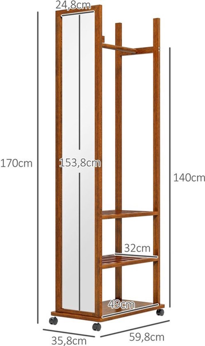 Kledingkast Met Spiegel – Spiegelkast – Garderobekast – Kleerkast – Opbergkast – Walnoot A