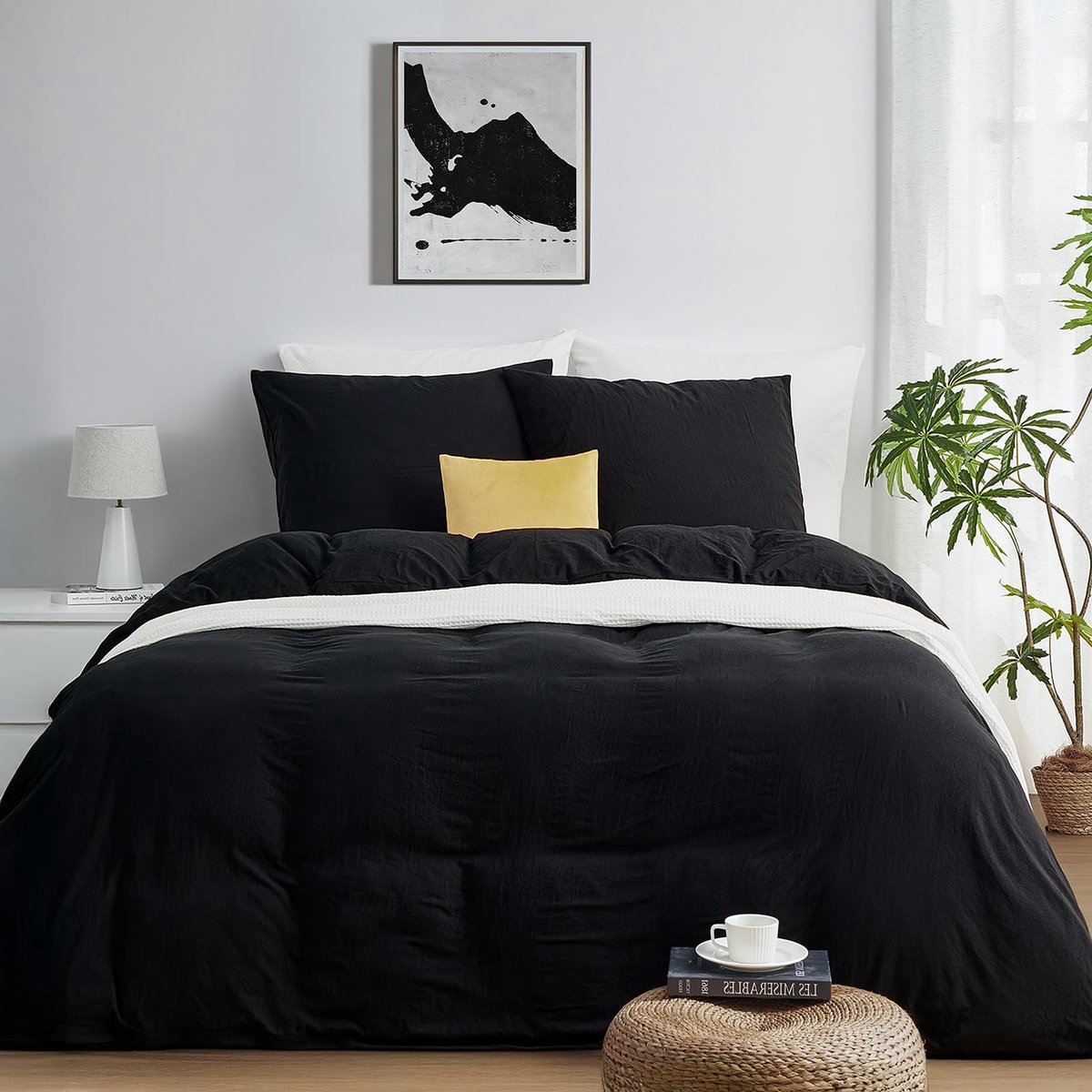 SnelShoppen - Duvetnova Beddengoed Set 200 x 200 cm - Zwart Superzacht Voorgewassen Microvezel - Inclusief 2 Kussenslopen 80 x 80 cm met Ritssluiting