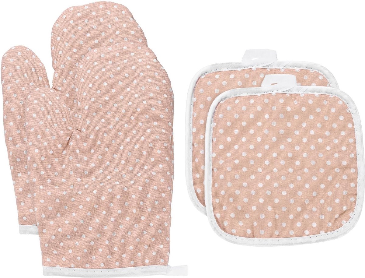 Dailygoods - 4 Stuks Bakhandschoenen en Pannenlappen - Hittebestendige en Antislip Ovenwanten Roze