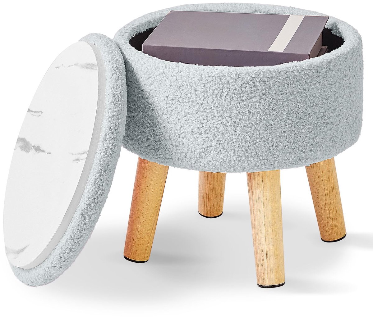 Dailygoods - Kleine Voetenbank met Opbergruimte - Ronde Pouffe van Teddy Velvet