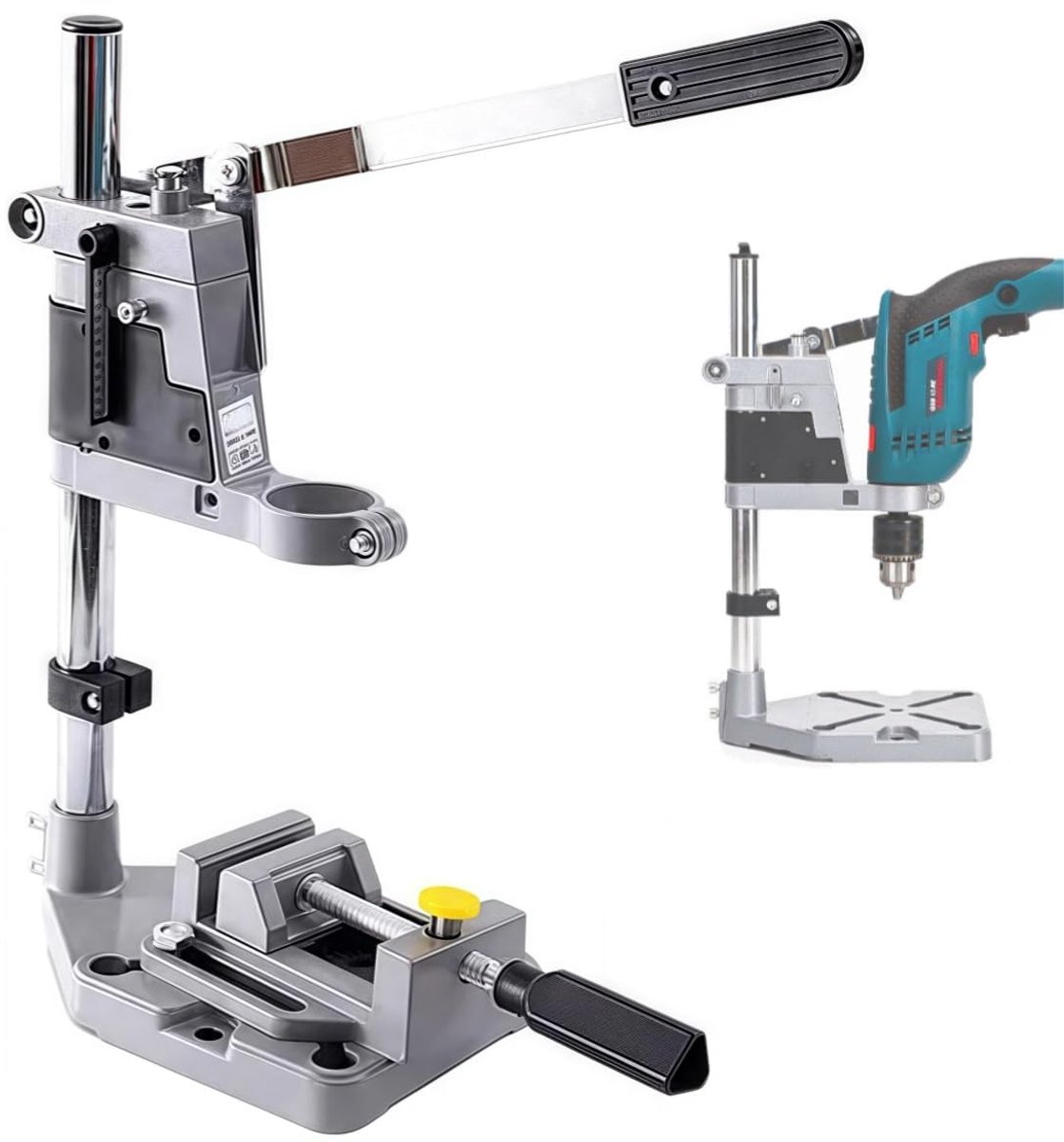 Dailygoods- Boorstandaard met verstelbare hoogte - Boorstatief - Handboorhouder - Robuuste constructie - Aluminium - Maximale boordiepte 60 mm - Boormachinehouder