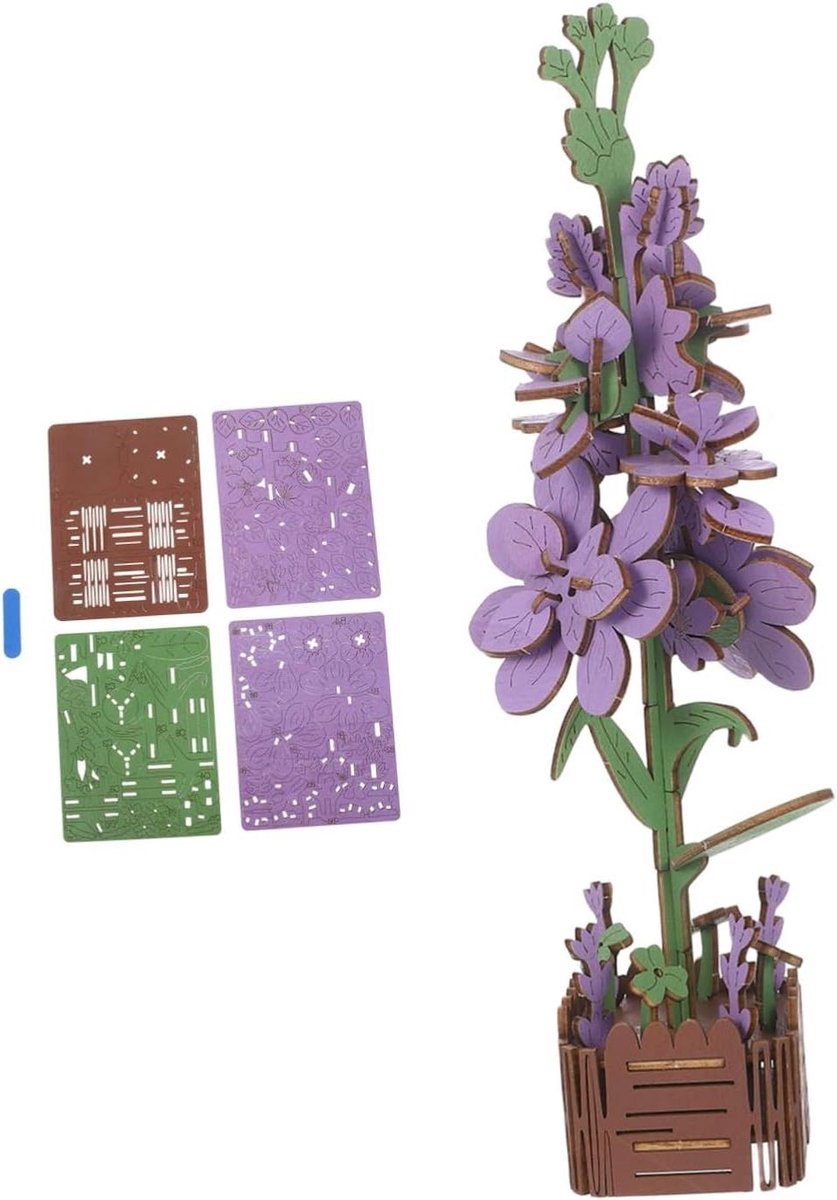 Houten Bloemenpuzzel - Boeket Bouwstenen - Creatieve Decoratie - Educatief Houtsculptuur - 26 cm - Multi 2
