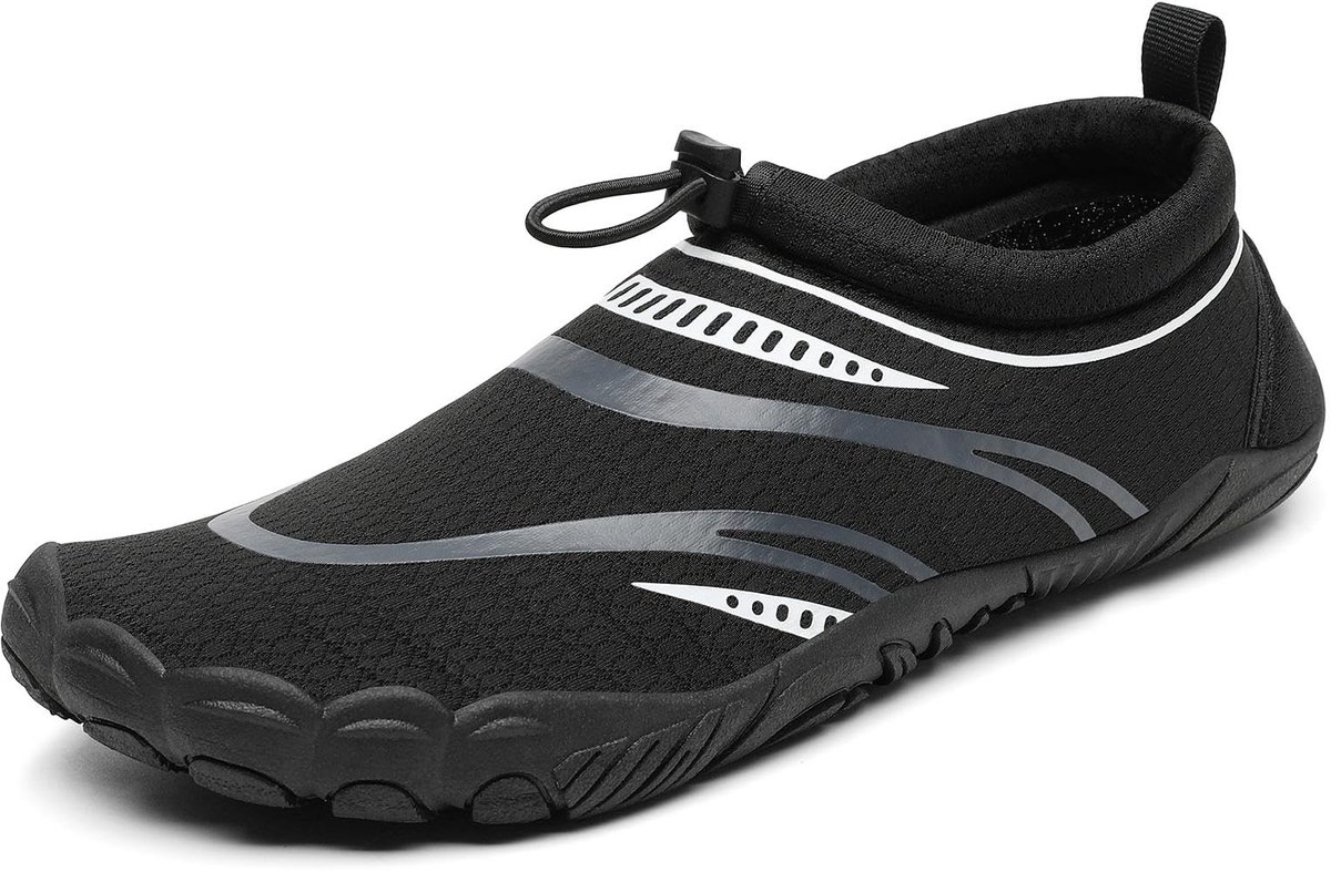 SnelShoppen - Waterschoenen Heren en Dames voor Duiken, Zee en Strand - Ademend, Antislip, Sneldrogend, Zwarte Kraai, Maat 44 EU