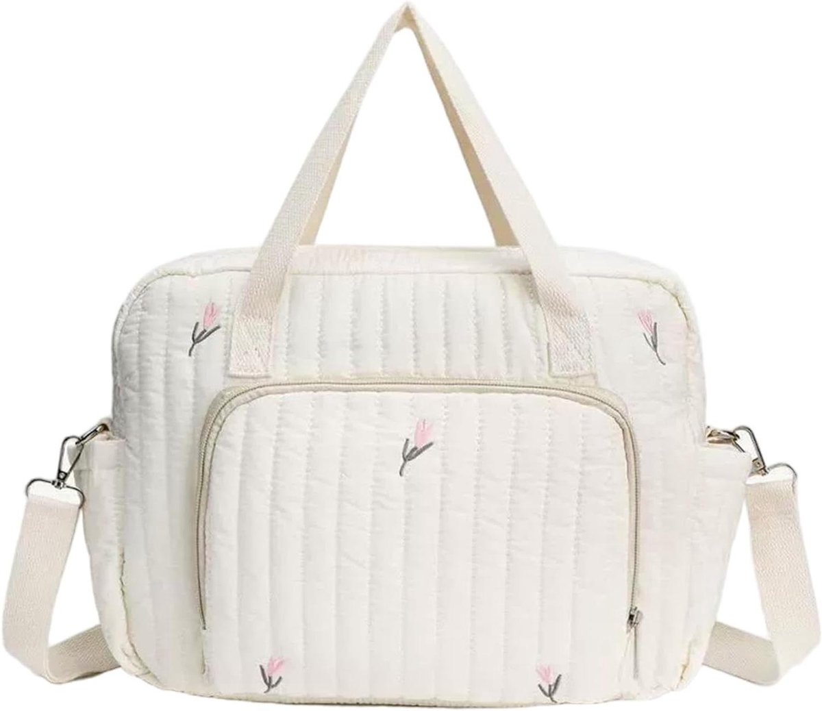 Babytas Luiertas - Draagtas Mama - Babyverzorging Onderweg - Stijlvol Borduurwerk - 33 x 30 x 2 cm - Beige