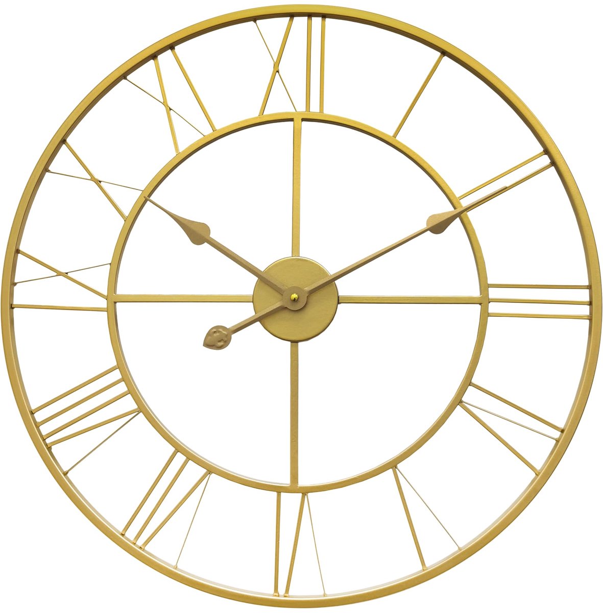 SnelShoppen - Wandklok 60 cm Goud met Romeinse Cijfers - Filigraan Design, Discreet Metaal voor Woonkamer, Keuken of Slaapkamer