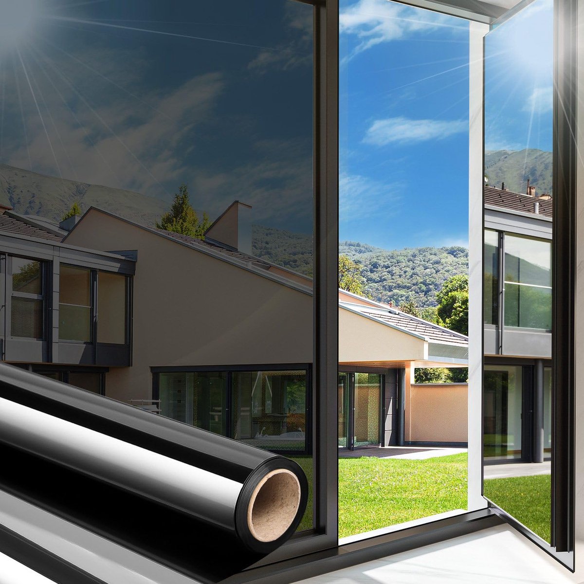 SnelShoppen - Arthome Spiegelfolie Inkijkbescherming 44.5x200cm Zwart Zilver - Zelfklevende Raamfolie Privacy Folie Reflecterend voor Thuis