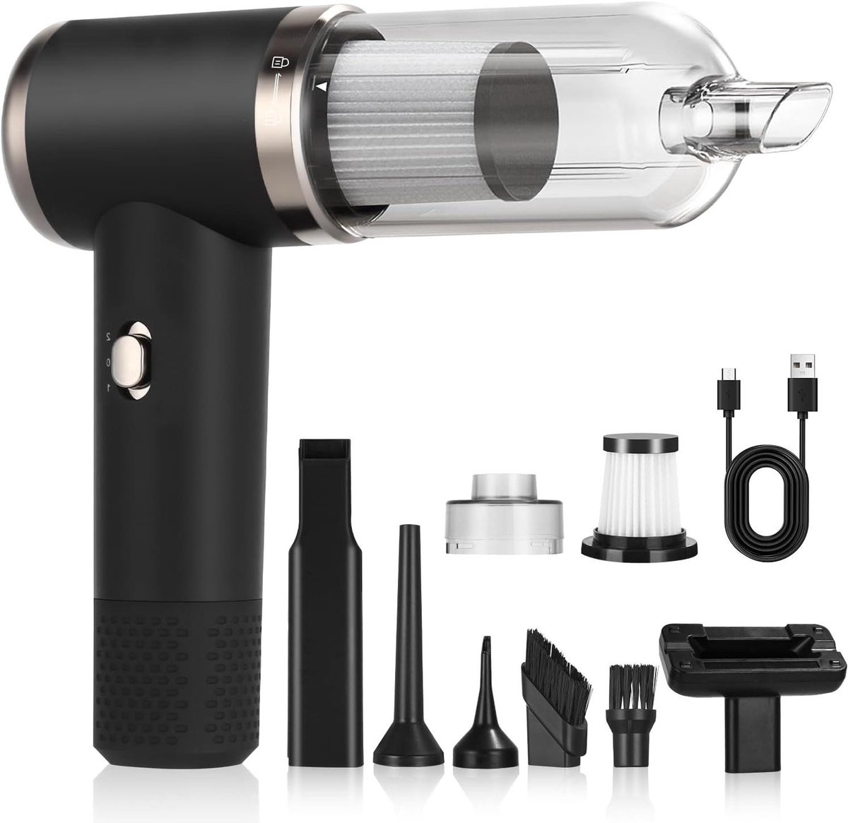 Draadloze Handstofzuiger - Mini Stofzuiger - Auto en Thuis - 6500Pa Krachtig - 90W Vermogen - Zwart