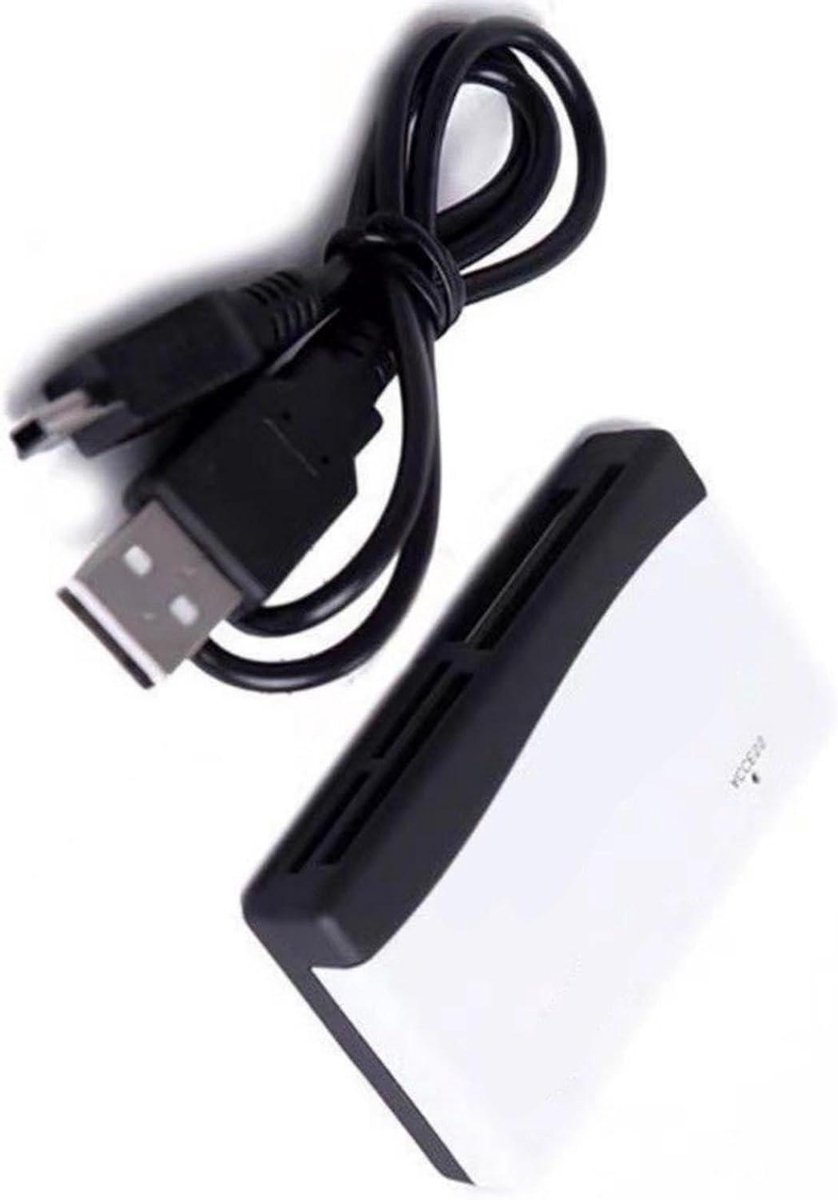 Geheugenkaartlezer - Kaartlezer USB - Bestanden Overzetten - 6-in-1 Functionaliteit - 70x31x5mm - Wit