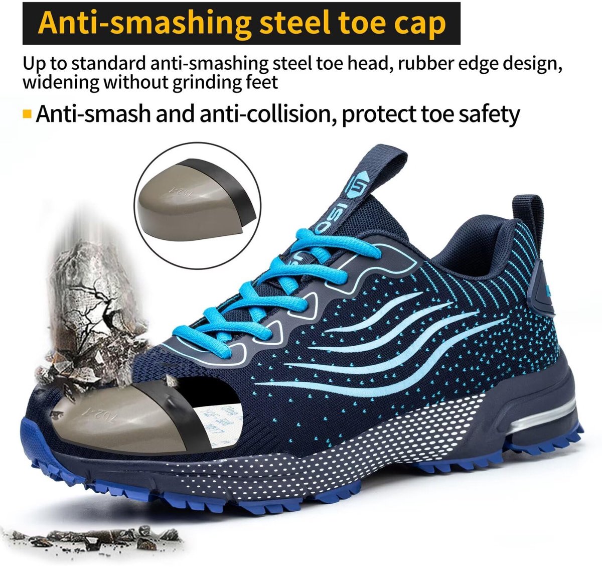 SnelShoppen - Werkschoenen Heren Dames Veiligheidsschoenen Stalen Neus Lichtgewicht Comfortabel Ademend Blauw 41 - Veiligheidssneakers voor Bouw, Tuin