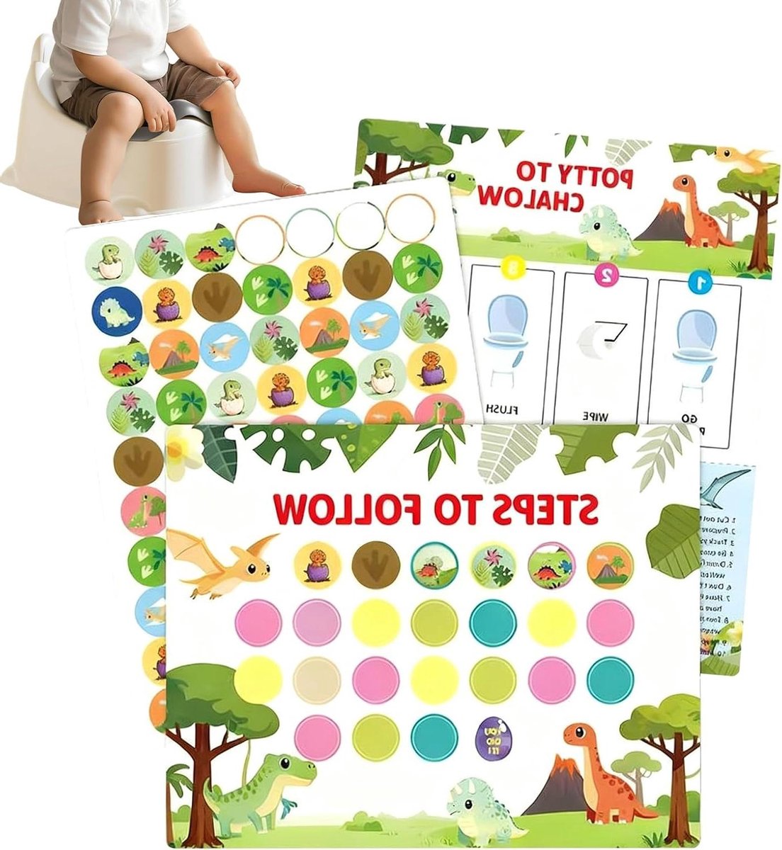 Potty Training Chart - Zindelijkheid Grafiek - Kinderen Zindelijk Maken - Herbruikbare Sterstickers - 21.59 x 27.94 cm - Dinosaurus