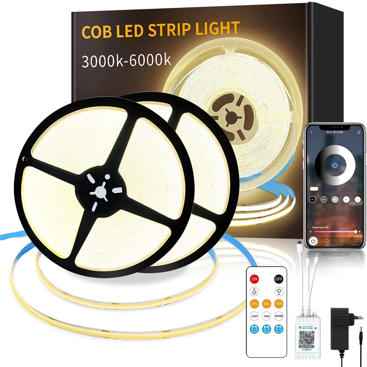 SnelShoppen - Dimbare COB-ledstrip 30m - 24V Flexibele LED Strip Warmwit 3000K - Onder-unit Verlichting voor Thuis, Feest, Doe-het-zelf Decoratie - Ap