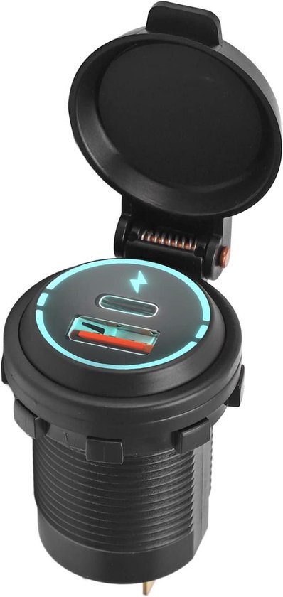 USB Oplaadpoort - Autolader Adapter - Apparaten Laden - PD Type C QC 3.0 - IP66 Waterdicht - Zwart