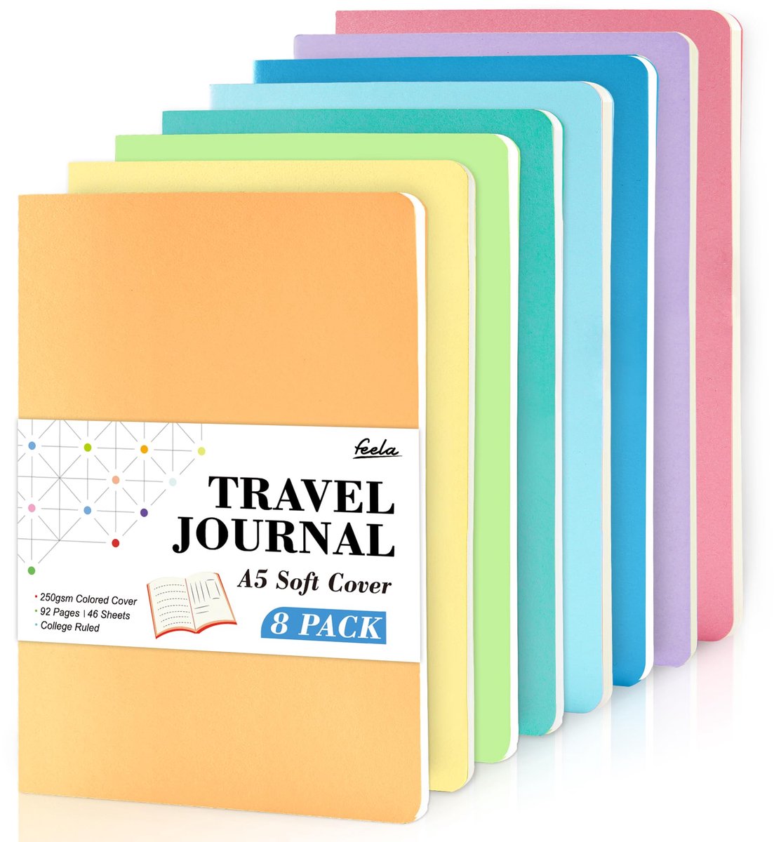 SnelShoppen - 8 Pack A5 Gevoerde Notitieboeken - Soft Cover Reisdagboeken voor Vrouwen en Mannen - Perfect voor Notities, Studie, Kladblok en Schrijfb