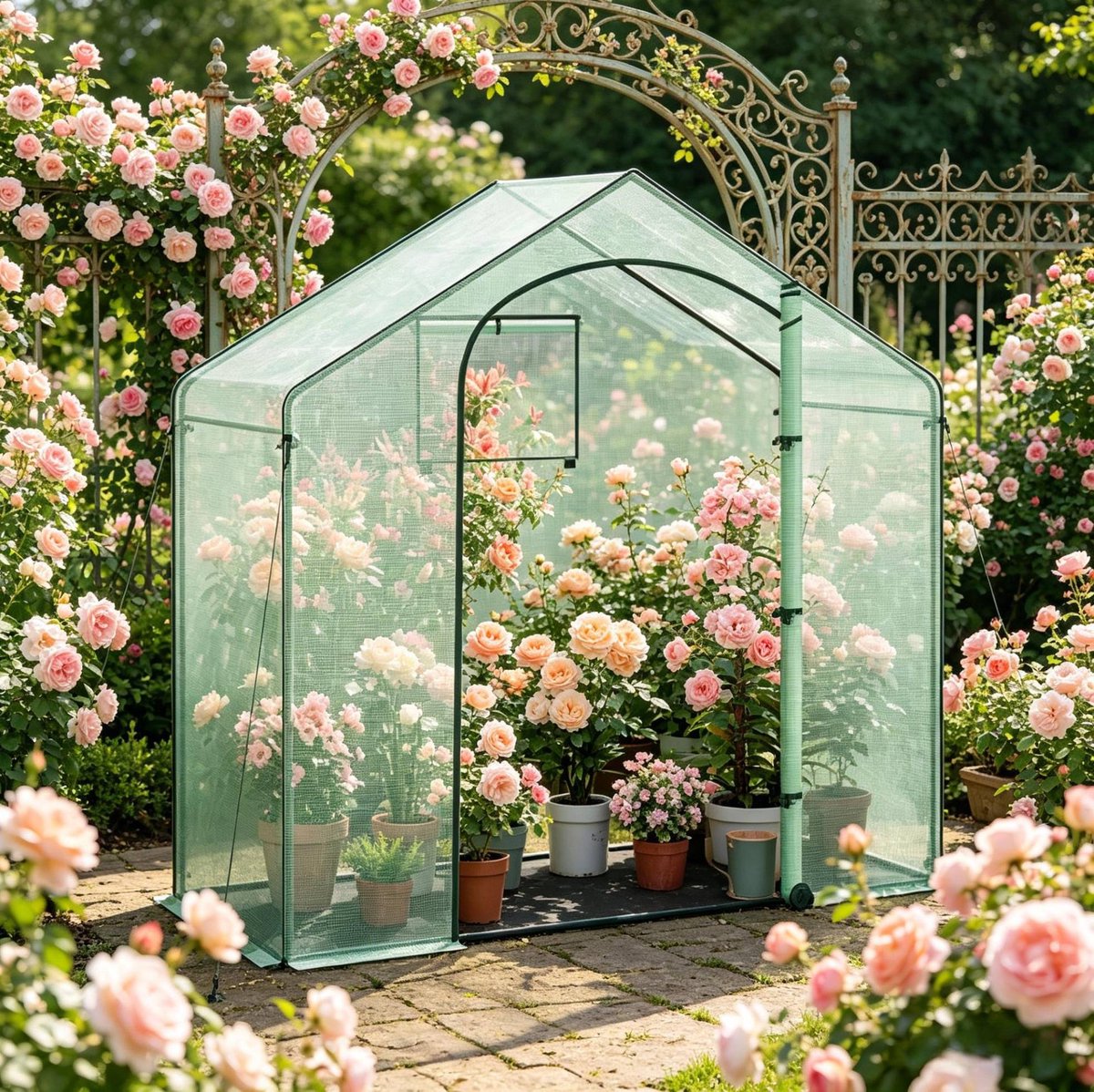 HAUSS SPOLE Kas – Foliekas 200 x 80 x 200 Cm – Staal En Polyetheen – Groen – Voor Balkon Terras En Tuin – Met Oprolbaar Raam