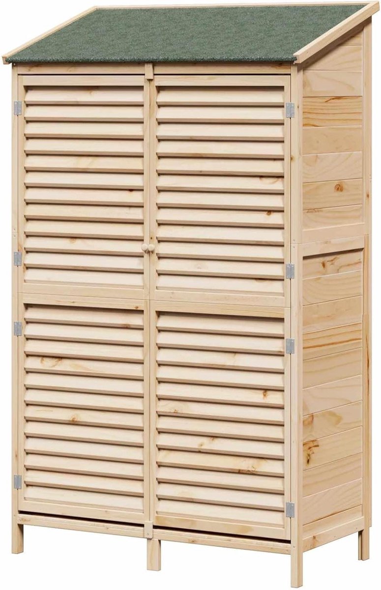 Tuinschuur Hout - Opbergkast Buiten - Tuinspullen Opbergen - Weerbestendig Dak - 106 x 56 x 176.5 cm - Naturel
