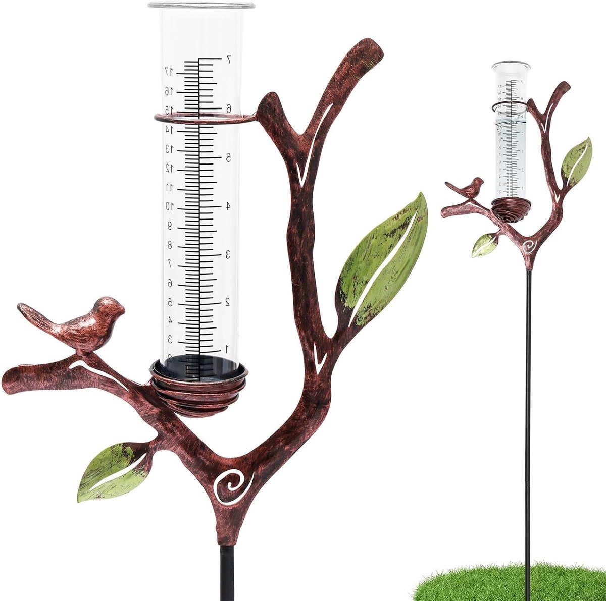 Regenmeter Tuin - Neerslagmeter Grondpen - Tuinieren Water Geven - Decoratief Tak Design - 92 cm - Antiek Brons