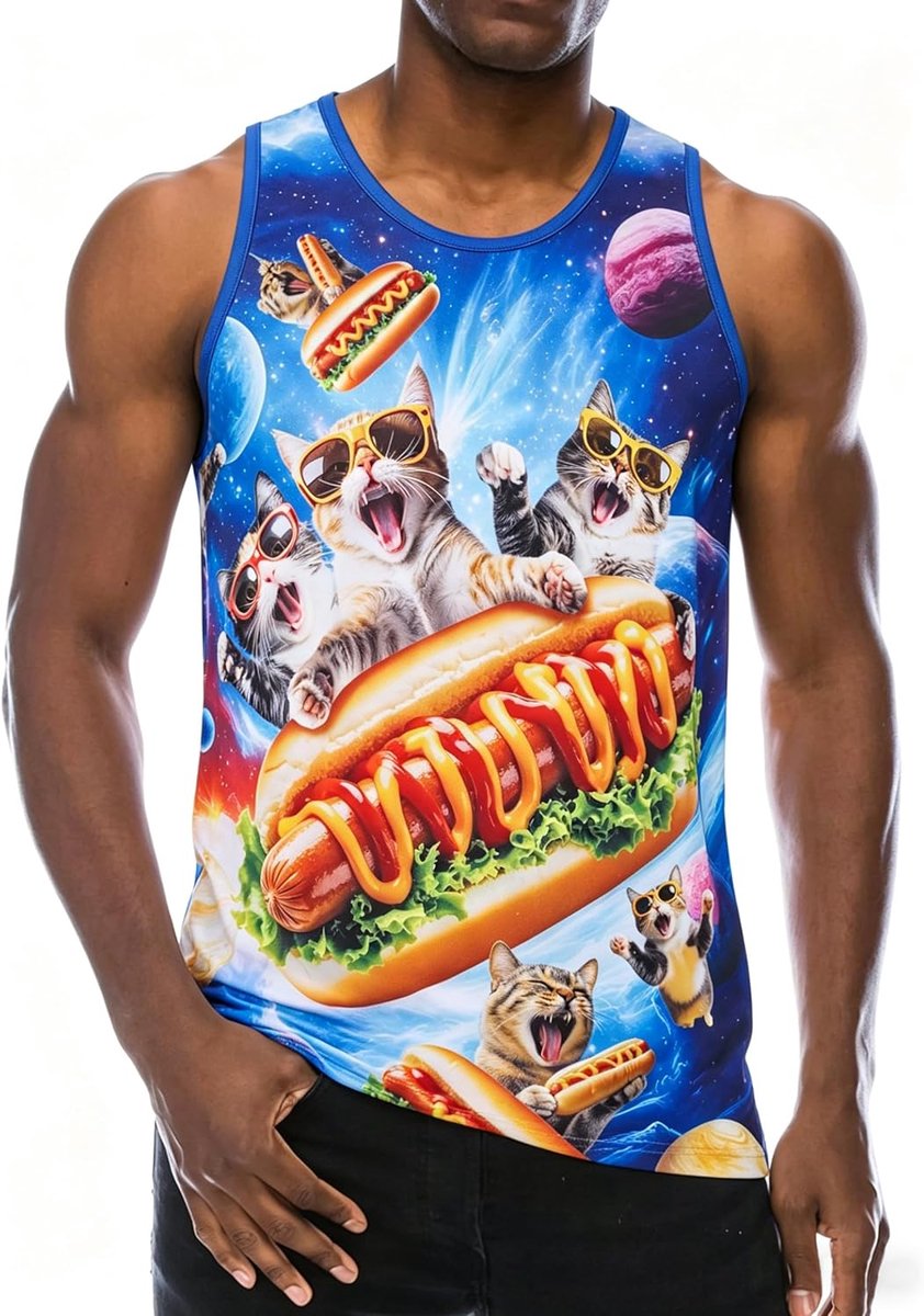 SnelShoppen - Loveternal Tanktop Heren, Casual Mouwloos Spiershirt met 3D-Print, Sportief Vest in Maat S-XXL, Ideaal voor Feest, Gym, Vakantie, Zomer,