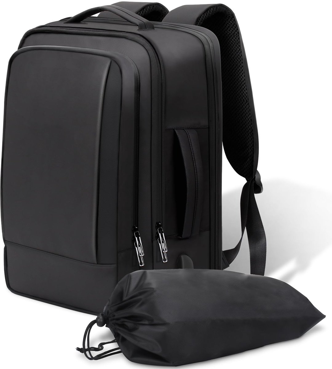 SnelShoppen - Handbagage Rugzak 42x30x20 cm, Uitbreidbare Reisrugzak 18,9-25,2 L met Laptop- en Schoenenvak, Zwart, Perfect voor Zakenreizen en Boardi